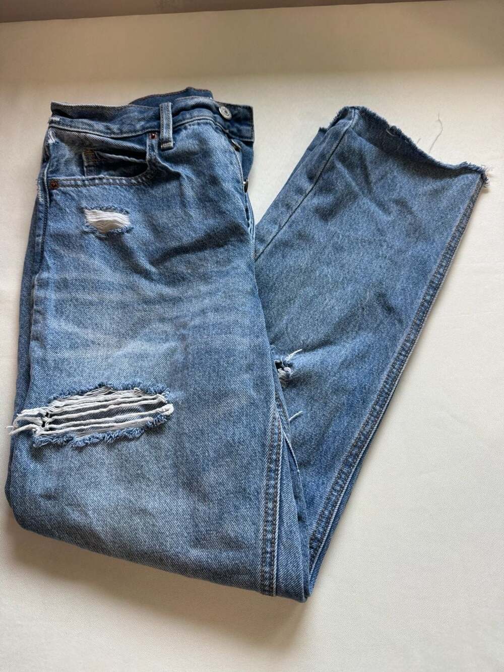 Y2K Distressed Sky-Hi Straight Jeans Raw Hem Grunge Skater Women’s 4